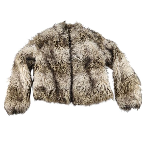 Faux Fur Bomber Coat Womens Medium Brown Fuzzy Fluffy Jacket Thick Preppy NWT - Picture 5 of 15